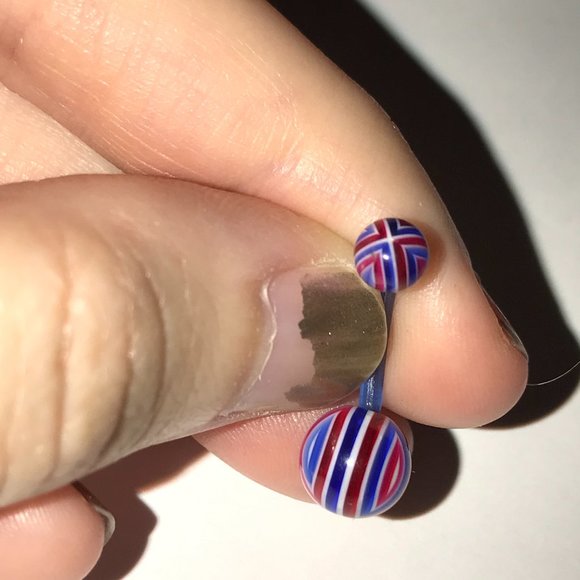 14 Gauge Red, White, and Blue Flag Design Belly Ring - Picture 6 of 12